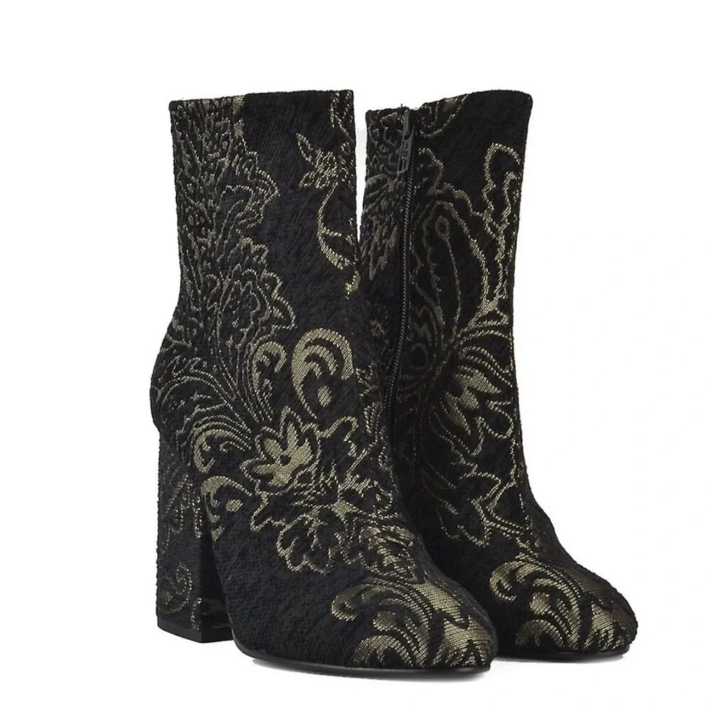 Ash Fedora Black Gold Embroidered Leather Sole High Ankle Boots 38 EU 7-7.5 US